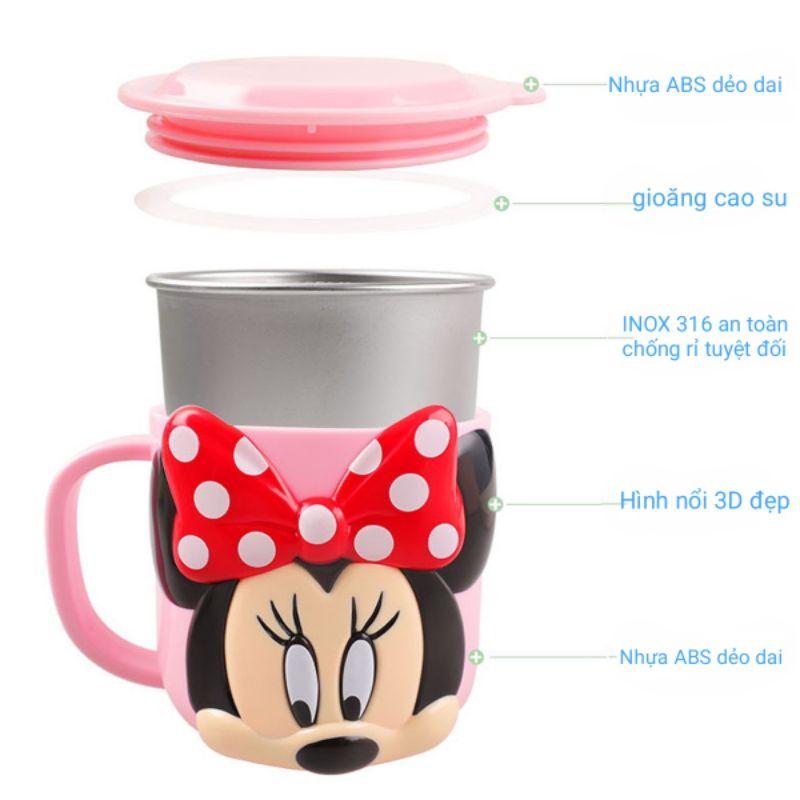 Ly cốc Inox giữ nhiệt Hàng DlSNEY . có nắp đậy . hình hoạt hình 3D nổi siêu yêu cho bé