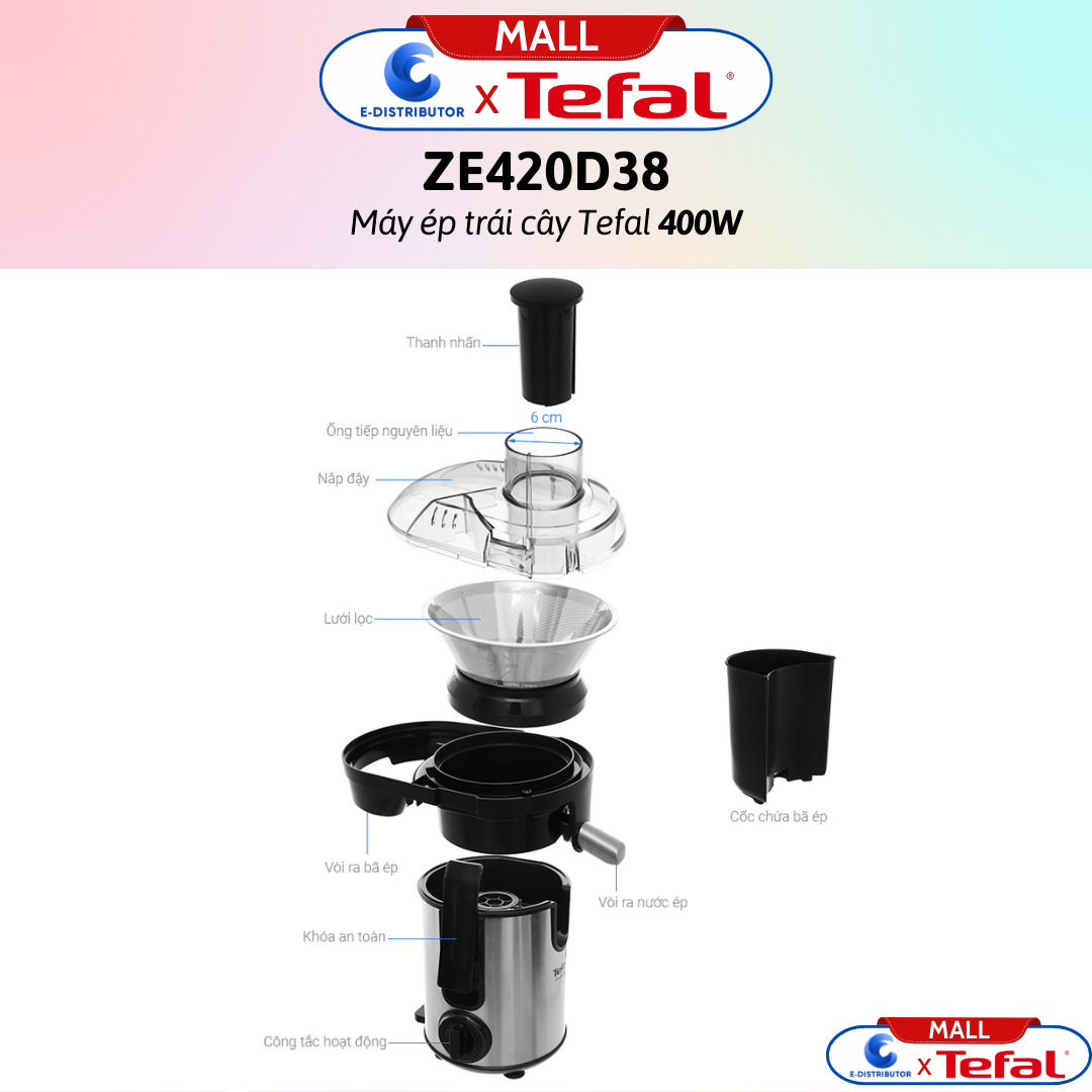 Máy ép trái cây Tefal ZE420D38  - Hàng Chính Hãng - Bảo Hành 12 Tháng