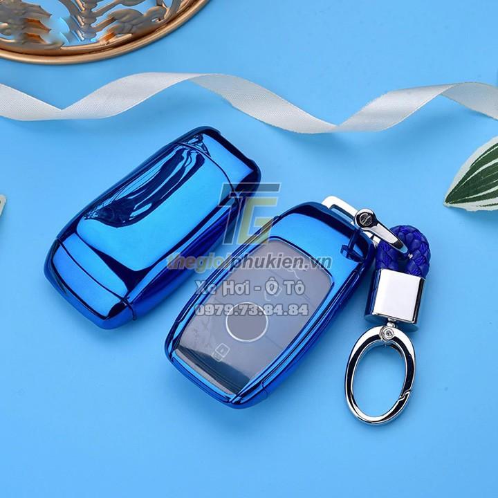 Ốp, bọc chìa khóa silicon tráng gương bảo vệ chìa khóa cho xe Mercedes E-Class, GLC-Class, C-Class 2020 kèm móc đeo INOX