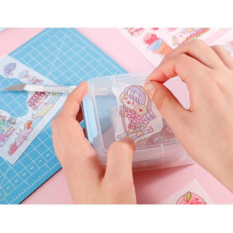 Hộp 19 Washi Tape Kèm 10 Miếng dán Sticker đẹp 10x10cm, kèm 1 bút cắt băng dính dán và ticker chuyên dùng giá siêu rẻ