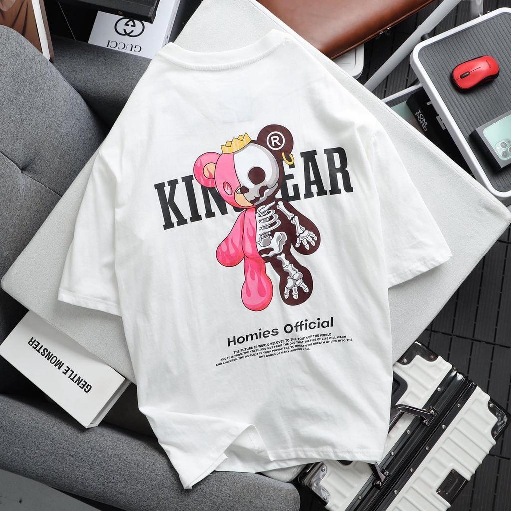 ÁO THUN UNISEX NAM NỮ gấu vương miệng nửa bộ xương