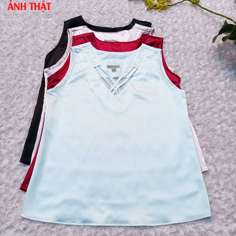 Áo Kiểu Nữ New Design Thiết Kế Dáng Áo Sơ Mi Suông, Cổ V Gọi Cảm Chất Lụa Satin Mịn, Thoáng Mát Nhiều Màu AO0011