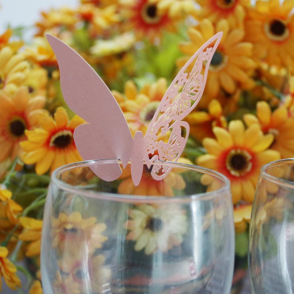 25pcs Rose Candy Gift Box+50pcs Butterfly Glass Place Cards Wedding Decor