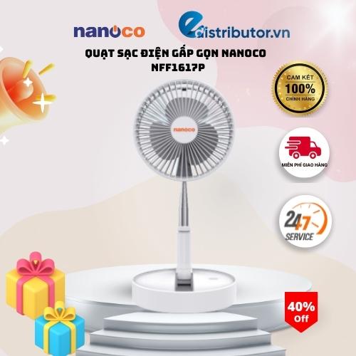 Quạt Sạc Điện Gấp Gọn Nanoco NFF1617W Màu trắng - Hàng chính hãng