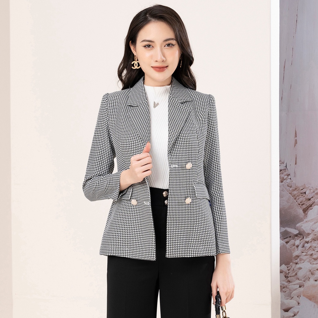 Áo Vest Nữ UK Fashion Vải Hàn Dáng Rông Dày Dặn Kẻ Có 4 Cúc Bọc Tinh Tế Túi Nắp Lịch Sự Hiện Đại UKAK2210003