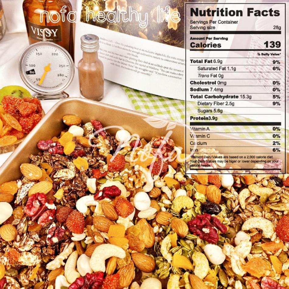 Granola siêu Hạt &amp;amp; Quả NOFA 600gr, Ngũ cốc giảm cân thêm Macca, Óc chó đỏ