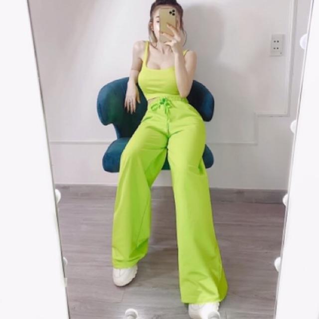 Set áo dây + quần thun ống rộng