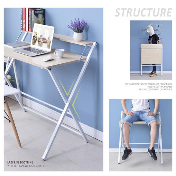 Bàn làm việc xếp gọn 100x51cm - Bàn xếp 2 tầng chân sắt
