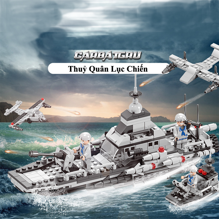 Đồ Chơi Lego Xếp Hình Chiến Hạm Lục Quân Thủy Chiến - Bộ Lính CJ3652 gồm 600 Chi Tiết - Phát Triển Trí Thông Minh 8 Tuổi