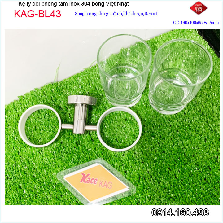 Kệ ly đôi inox kace KAG-BL43, kệ để ly bàn chải inox 304 đế tròn cao cấp thiết kế tuyệt đẹp