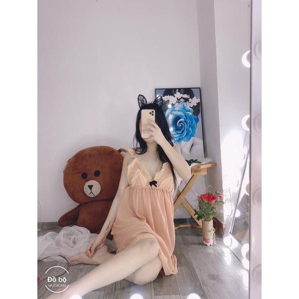 VÁY NGỦ Đầm ngủ hai dây sexy có mút ngực tăng đơ điều chỉnh