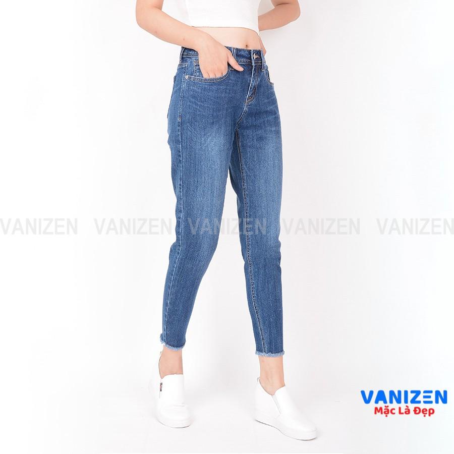 Quần jean nữ ống rộng baggy đẹp lưng cao cạp căn bản trơn gấu tua rua cao cấp mã 369 VANIZEN