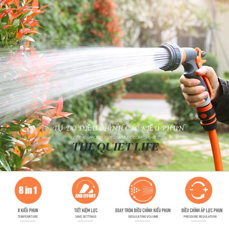 Vòi tưới cây đa năng Raco. Từ 3 - 20 mét. Ống nước kết cấu 3 lớp chống gập, chống xoắn, vòi 8 kiểu phu
