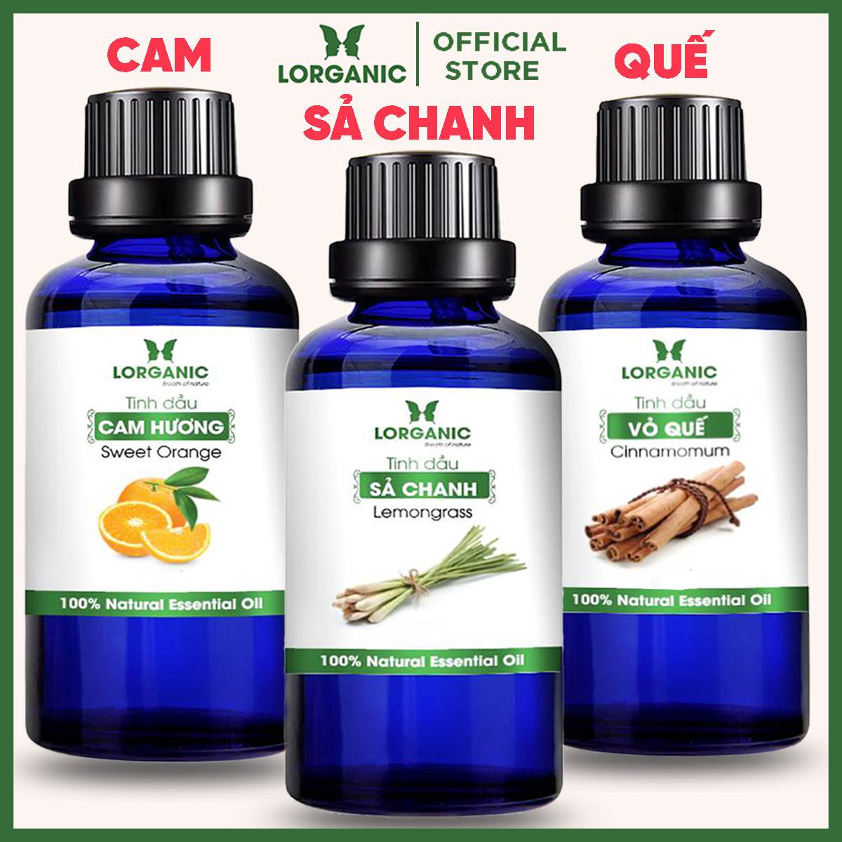 Combo 3 Tinh Dầu Lorganic Nhiều Mùi Hương Xông Phòng Thư Giãn, Đuổi Muỗi 10M Sả Chanh, Quế, Bạc Hà, Oải Hương Lavender, Tràm, Ngọc Lan Tây, Hương Thảo, Stress Relief, Sensual, Cam, Vỏ Bưởi, Bạch Đàn Chanh, Bưởi Chùm, Gỗ Thông 10Ml - Sả Chanhcamquế