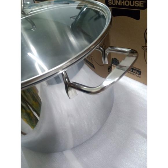 Nồi luộc gà inox 3 đáy SUNHOUSE size 32/ size 28 Vung kính cường lực - Hàng chính hãng