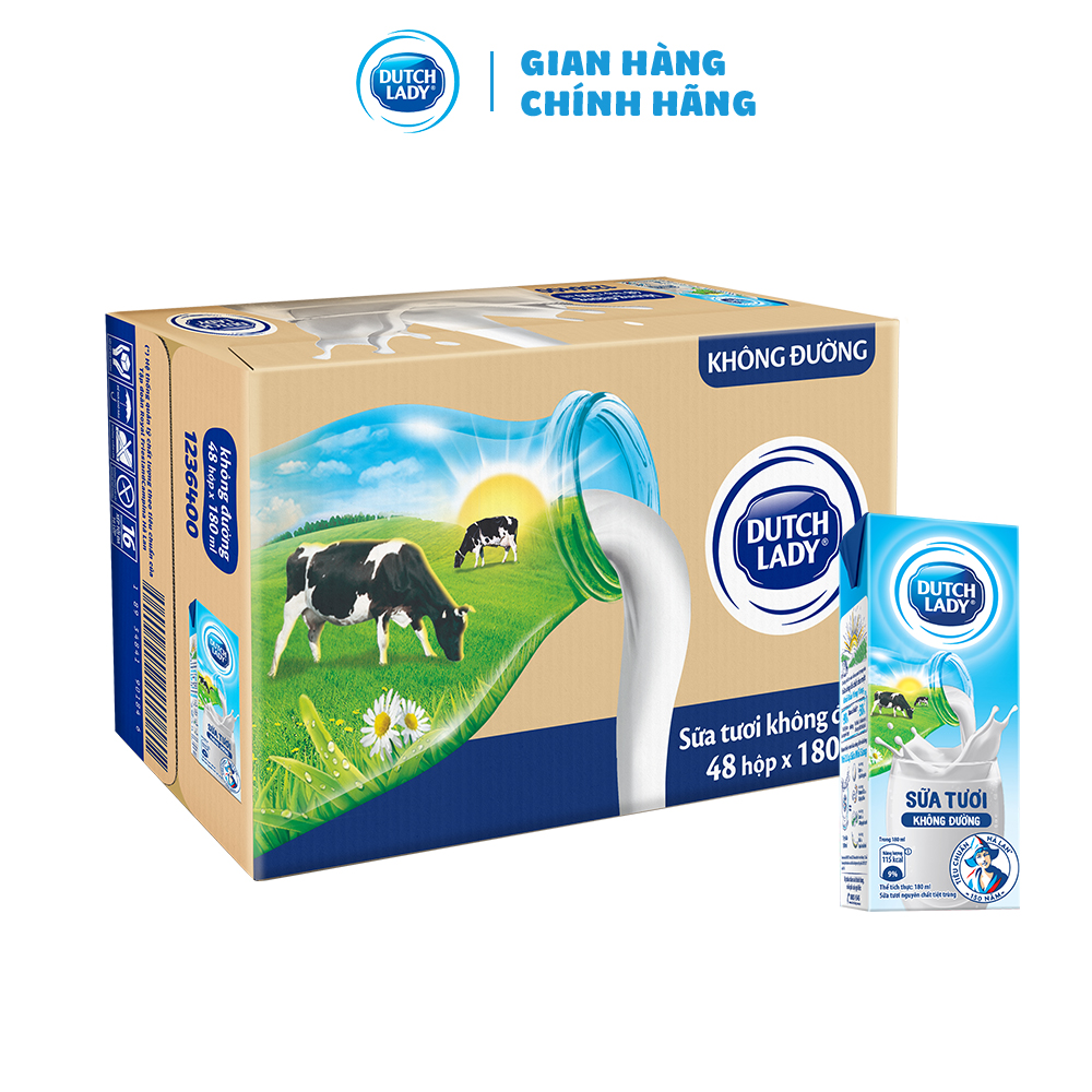 Thùng 48 Hộp Sữa Tươi Tiệt Trùng Dutch Lady Cô Gái Hà Lan Không Đường (48X180ml)