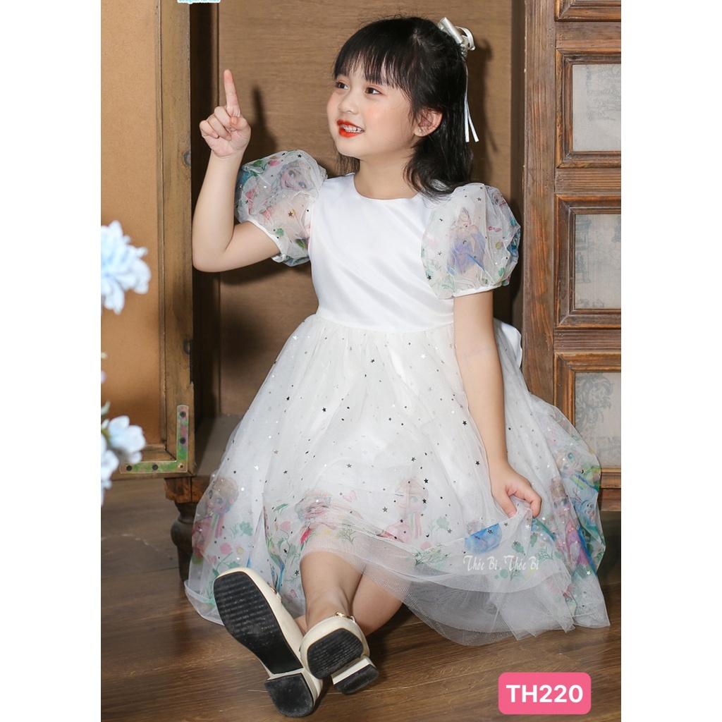 Đầm voan công chúa cho bé gái dự tiệc đẹp hình Elsa size 12-30kg hàng thiết kế cao cấp kèm kẹp tóc