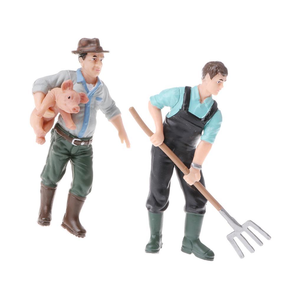 2 Pieces Simulation Farmer Model Action Figures Kids Toy Collections Gift