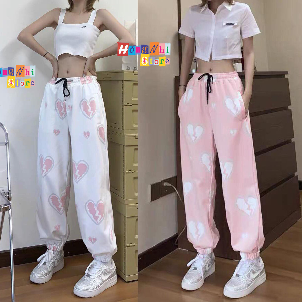 Quần Jogger 3D Trái Tim Ulzzang Unisex Jogger Loang Màu Bo Lai Hồng Tươi V2 - MM