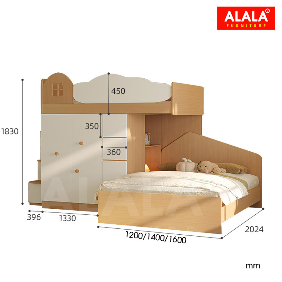 Giường tầng trẻ Em ALALA160 đa năng/ Miễn phí vận chuyển và lắp đặt/ Đổi trả 30 ngày/ Sản phẩm được bảo hành 5 năm từ thương hiệu ALALA/ Chịu lực 700kg