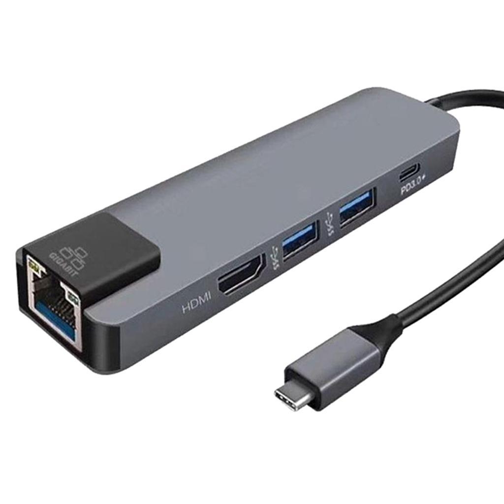 5 in 1 Type C Hub to USB3.0  4K Gigabit Ethernet Rj45 Adapter