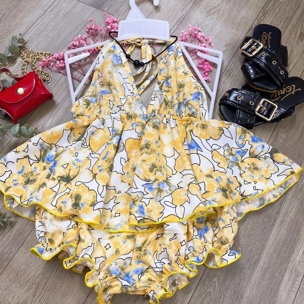 Bộ quần áo bé gái 2 dây loan vàng chất liệu lụa 8-23kg Angel Baby Thời Trang Thiết Kế