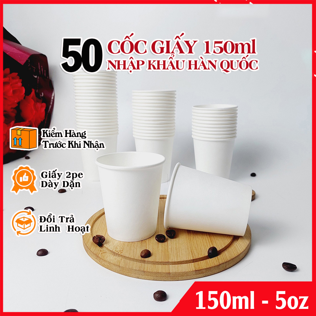 50 cốc giấy 150ml - 5oz ly giấy NHẬP KHẨU HÀN QUỐC cao cấp