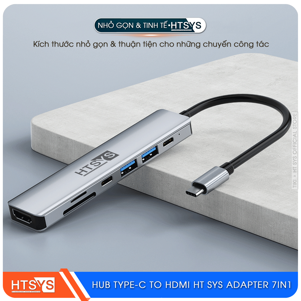 Hub Type C HT SYS 7 in 1 To HDMI, USB 3.0, SD, TF, USB C, PD 100W - Hàng Chính Hãng
