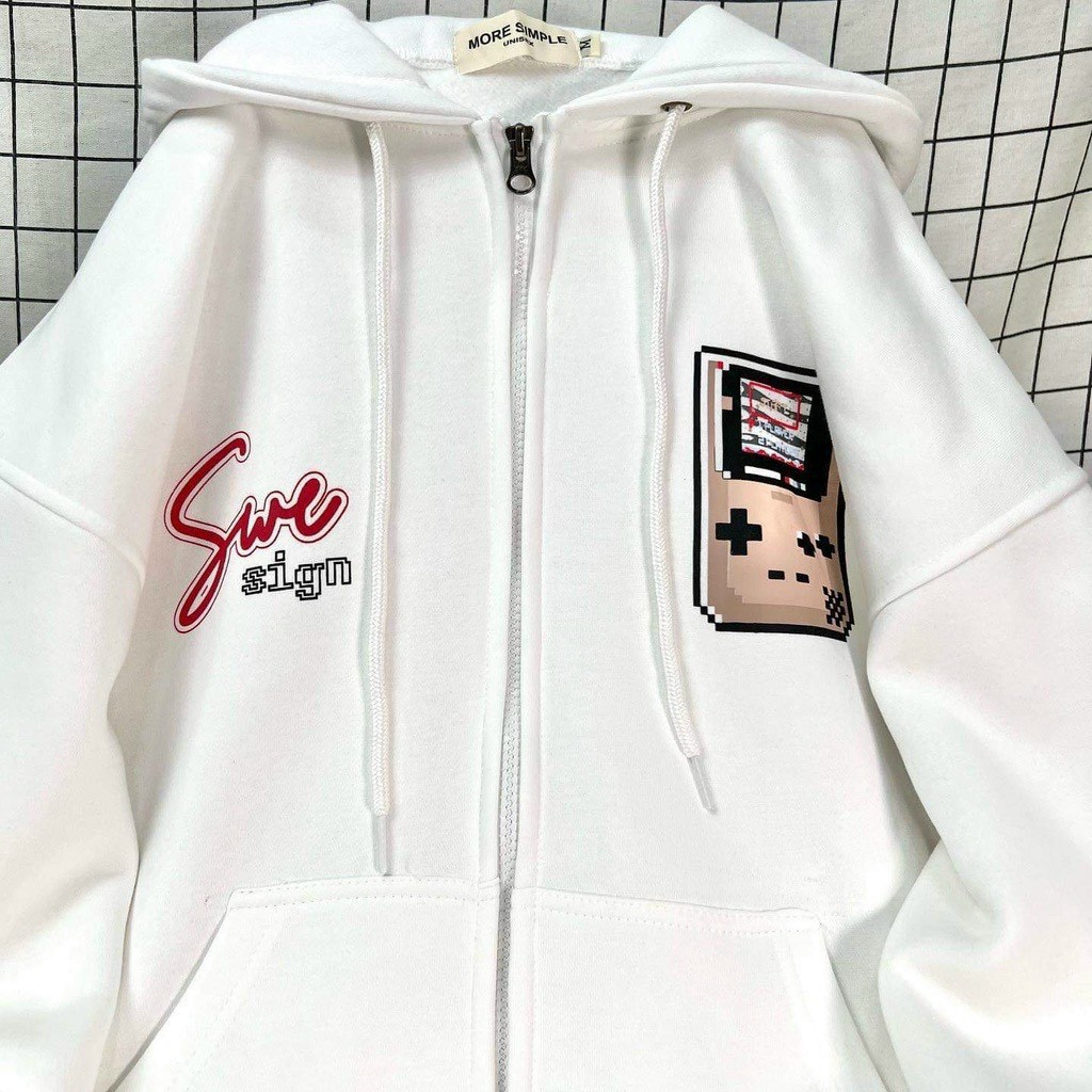 ÁO KHOÁC HOODIE ZIP JACKET GAME ON XOXO, Áo Khoác Hoodie Unisex Zip Nỉ Bông GAME màu ĐEN/TRẮNG Nam nữ unisex/Áo hoodie dây kéo nữ có mũ form rộng