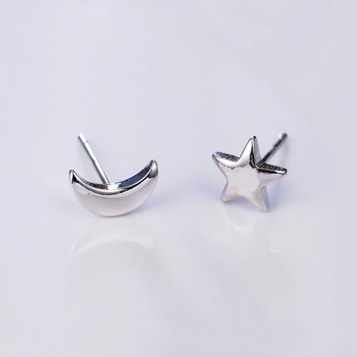 Bông Tai Bạc Nữ Trăng - Sao Đeo Sát Tai Cá Tính B2624 - Bảo Ngọc Jewelry