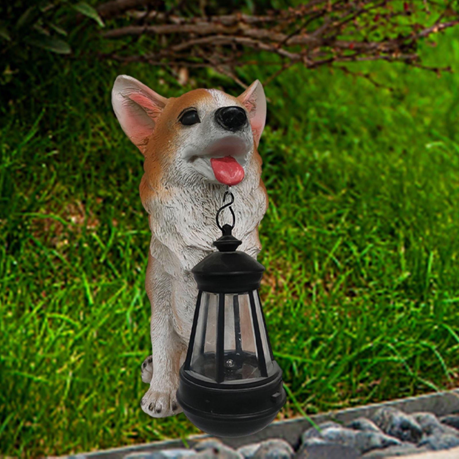 Resin Figurine Hanging Lantern Yard Lamp Solar Lights Garden Dogs Statue