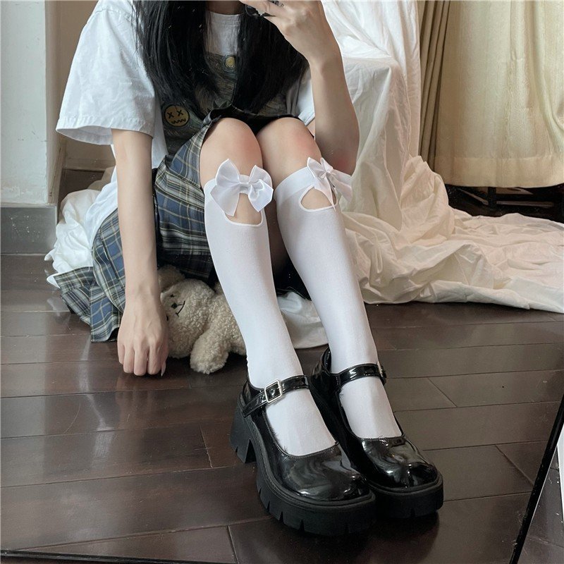 Tất, vớ bắp chân 42cm Thắt Nơ Lolita (có thể xoay mặt trước hoặc sau) thoáng mát dành cho mùa hè, cosplay Gợi Cảm Cho Nữ