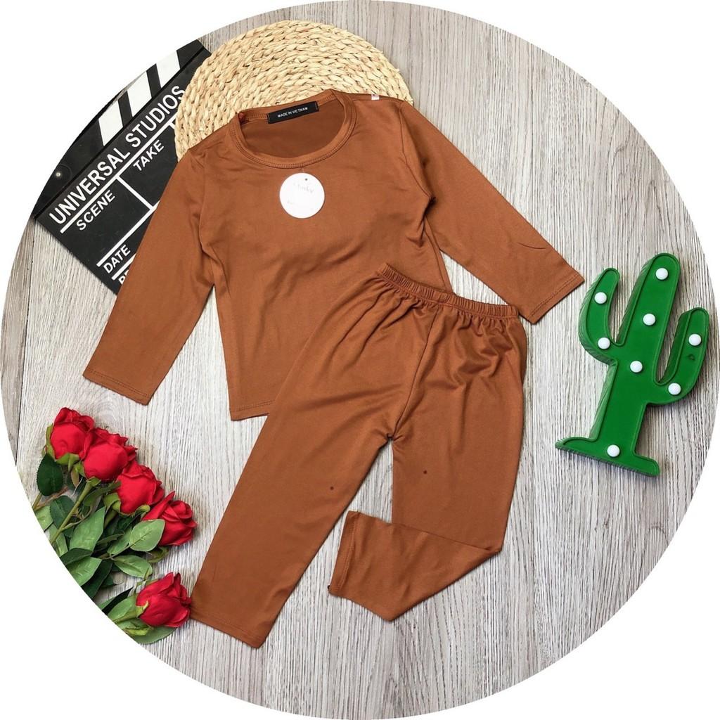 Bộ Dài Tay Cotton Thun Lạnh Màu Trơn Cho Bé