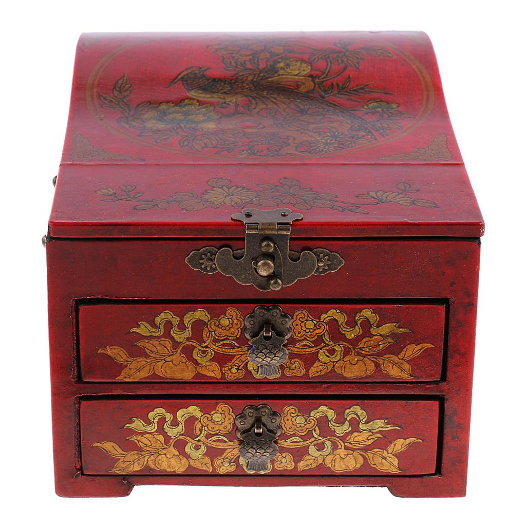 Vintage Wooden Dresser Chest 2 Drawer 1 Mirror for Jewelry Necklace Storage Case