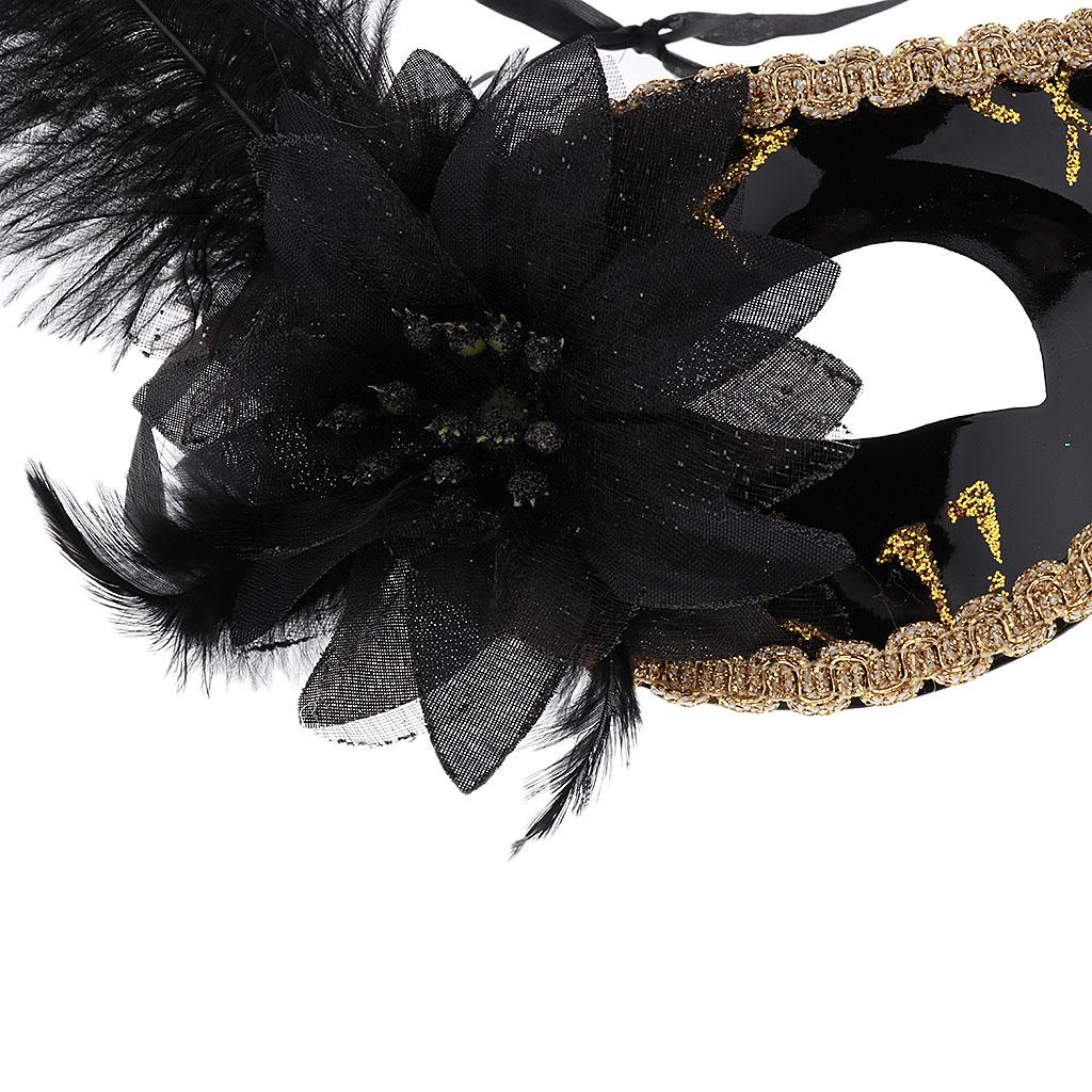 7xFeather Flower Mask Masquerade Ball Party Eye Mask Venetian Eye Mask Black