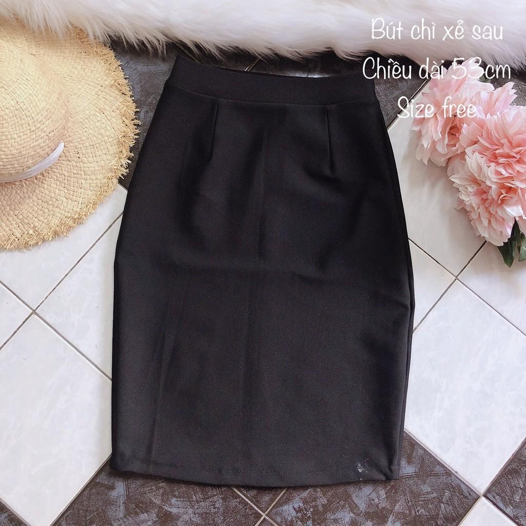 Chân váy công sở dài bigsize CR53V03 xẻ sau màu đen dài 53cm