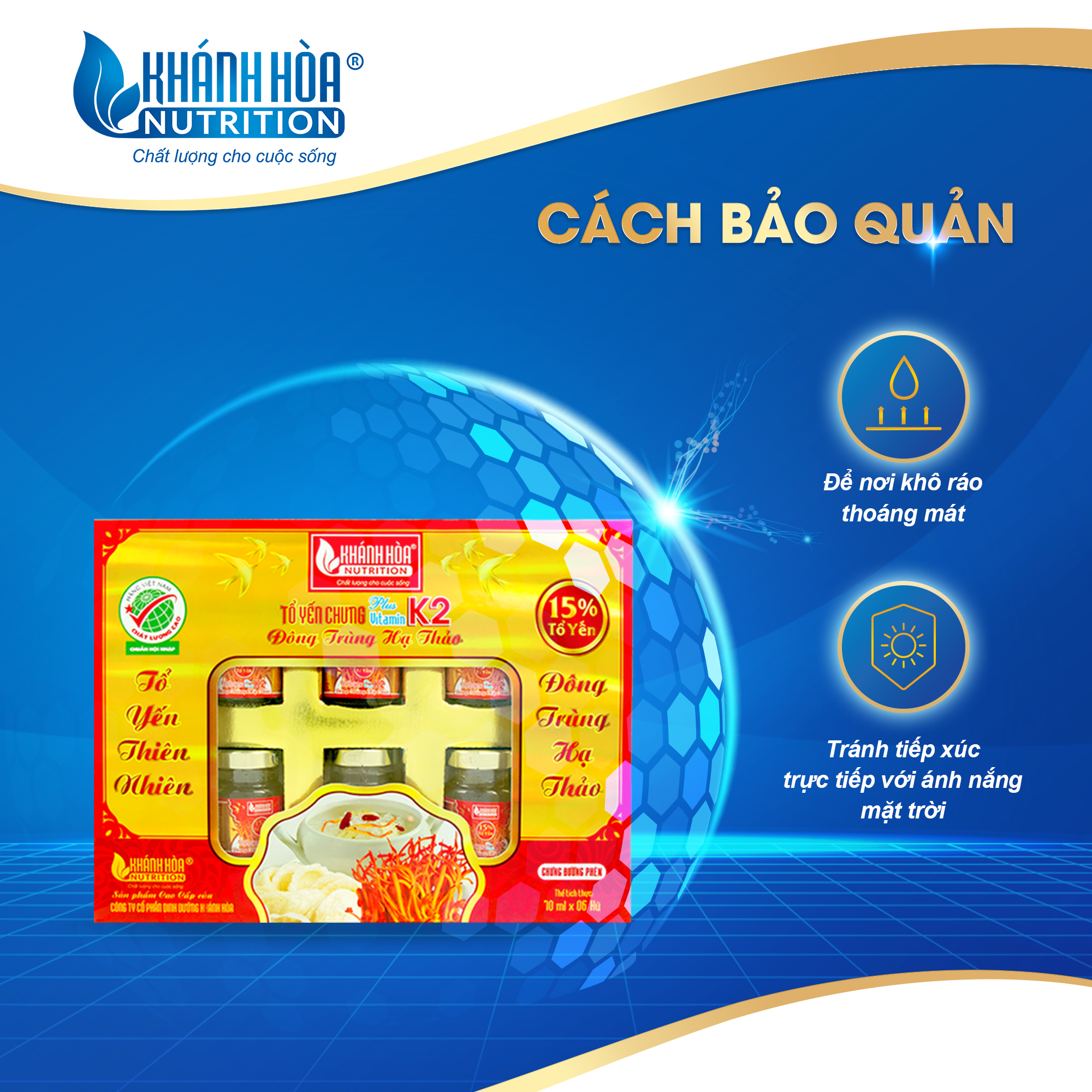 Hộp Quà Tặng 15% Tổ Yến Chưng Đường Phèn Bổ Sung Đông Trùng Hạ Thảo Và Vitamin K2 Khánh Hòa Nutrition – Hộp 6 lọ x 70ml