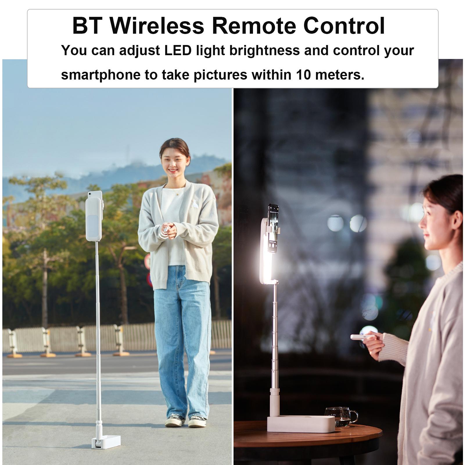 Portable Foldable Desktop Smartphone Stand Phone Bracket 130cm Max. Height with 360° Rotatable Phone Holder LED Fill-in