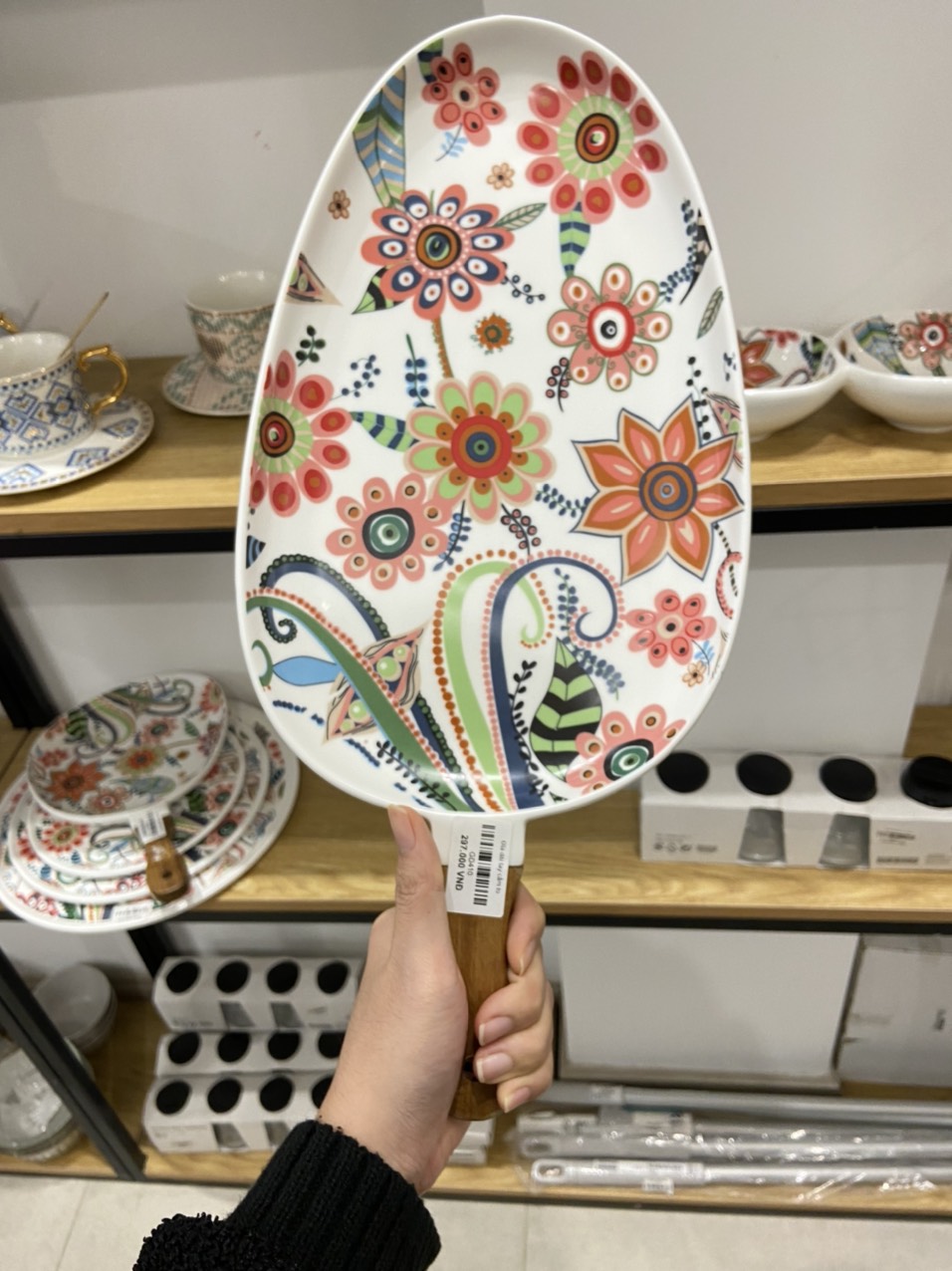 Đĩa dài tay cầm to đựng đồ ăn/bánh ngọt