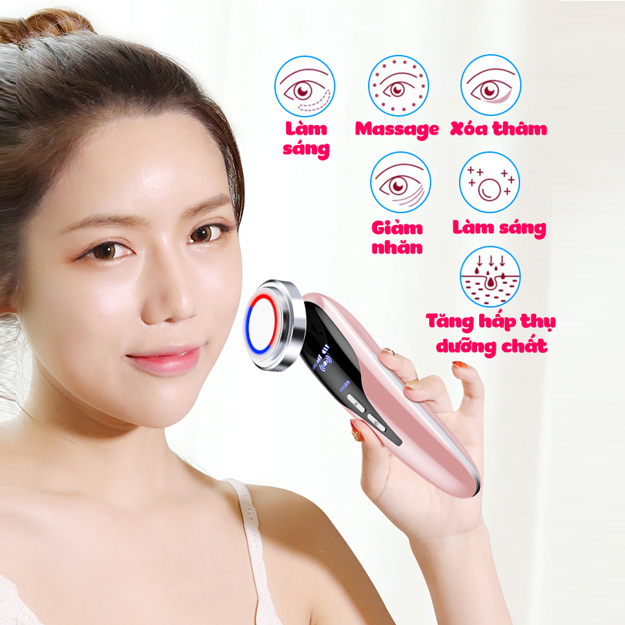 Máy massage mặt – Máy massage mặt đa năng 5 IN 1 - Máy điện di tinh chất - Máy đẩy tinh chất - MASSAGE MẶT + LÀM SẠCH + TRẺ HÓA – Pin 1200mA - Chăm sóc da mặt đa năng- HDSD Tiếng Việt