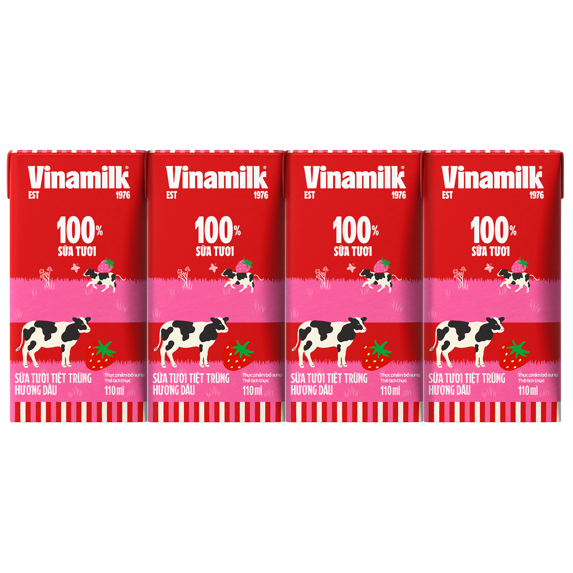 COMBO 6 LỐC SỮA TƯƠI TIỆT TRÙNG VINAMILK 100% HƯƠNG DÂU - LỐC 4 HỘP X 110ML