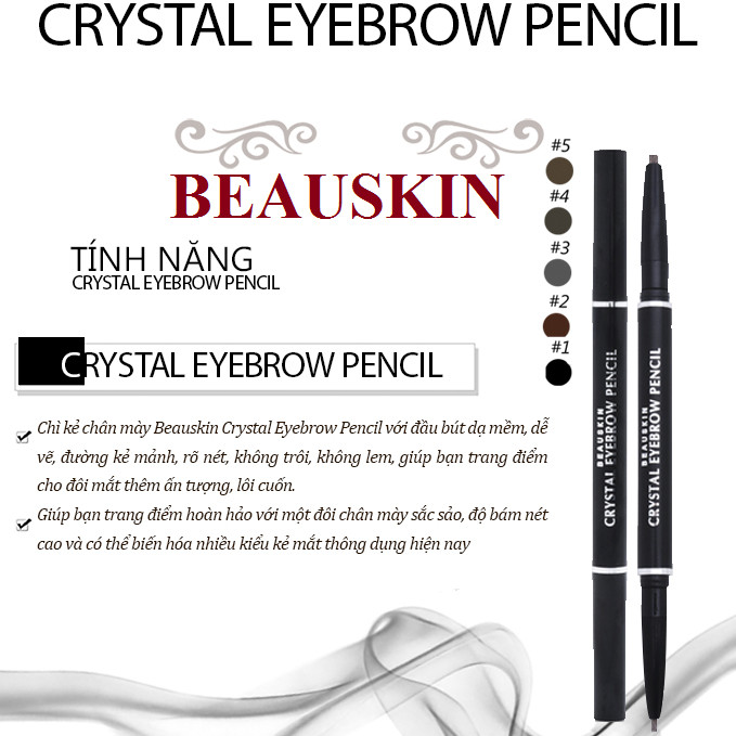 Chì kẻ chân mày Beauskin Crystal Eyebrow Pencil Hàn Quốc #03 Gray [Tặng kèm móc khoá]