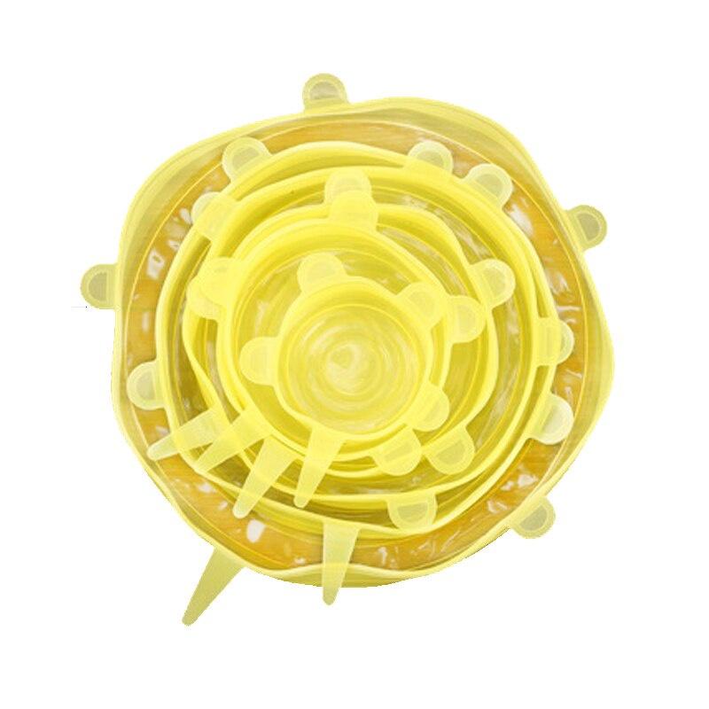 6 Pcs Food Wraps Reusable Silicone Food Fresh Keeping Sealed Covers Silicone Seal Vacuum Stretch Lids Saran Wraps Organization