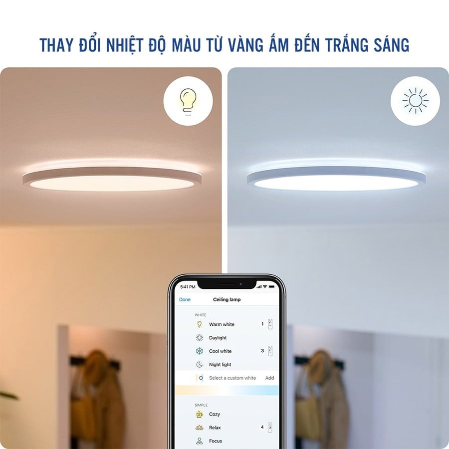 Đèn ốp trần WiZ SuperSlim Ceiling 14W/16W White 27-65K - Hàng Chính Hãng