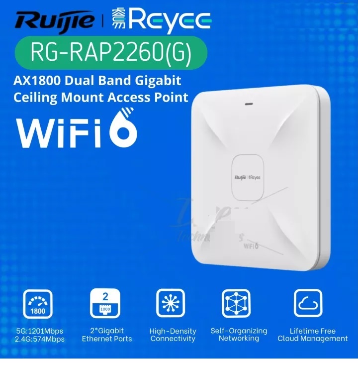 Bộ phát WiFi 6 Ruijie RG-RAP2260(G) Chuẩn AX tốc độ 3200Mbps - Hàng Chính Hãng