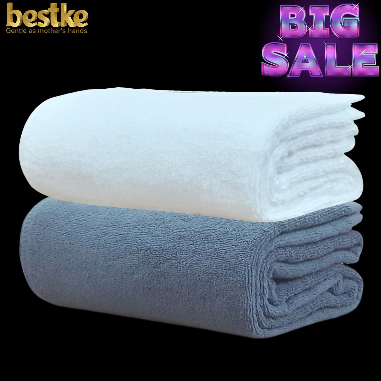 Khăn Tắm Bestke 100% cotton xuất Khẩu Hàn Quốc, Dark blue , white, set 2 cái, Size 60*120cm, Towels , cotton towels