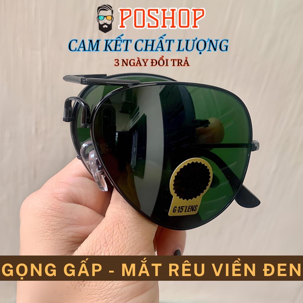 Mắt kính râm nam nữ POSHOP gọng kim loại gấp gọn kiểu phi công cổ điển tròng thuỷ tinh cường lực chống uv400 R3479