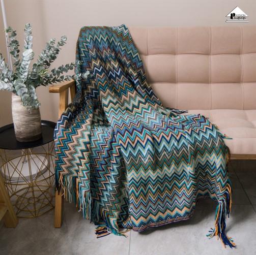 Chăn Thun Dệt Len Phong Cách Bohemian Ziczac Trải Giường Trải Sofa