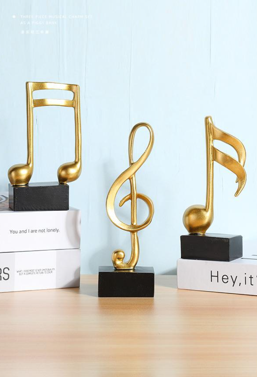 Mô hình 3 nốt nhạc, khoá sol mạ đồng bàn làm việc decor trang trí nhà cửa - Hàng chính hãng