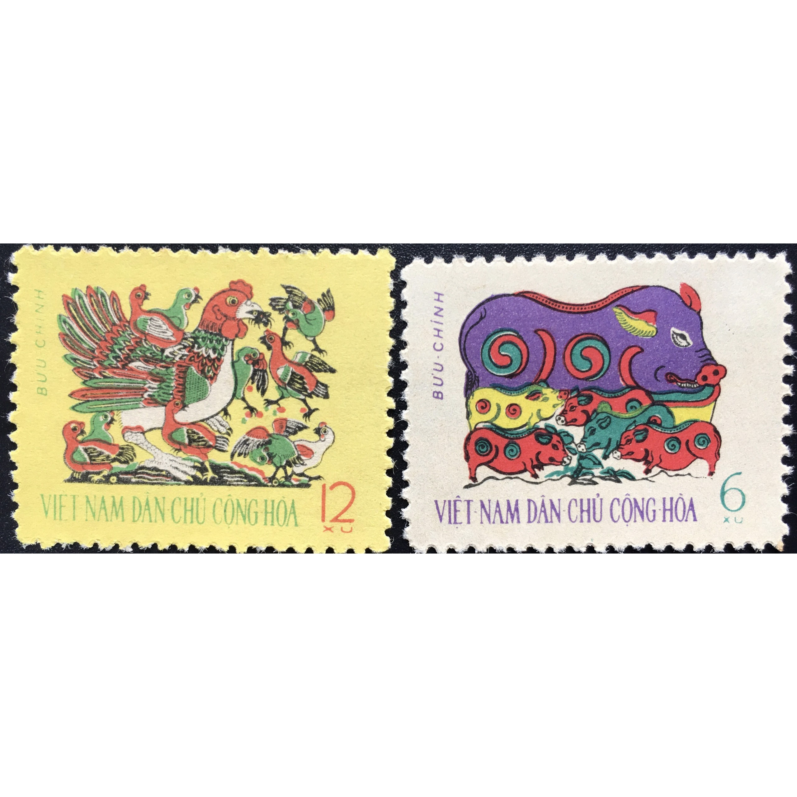 Bộ Tem Sưu Tầm Việt Nam Tết Con Lợn và Con Gà - 2 Con Stamps